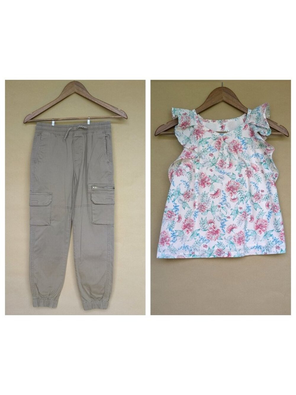Floral Top & Cargo Pants Pair — Size 8